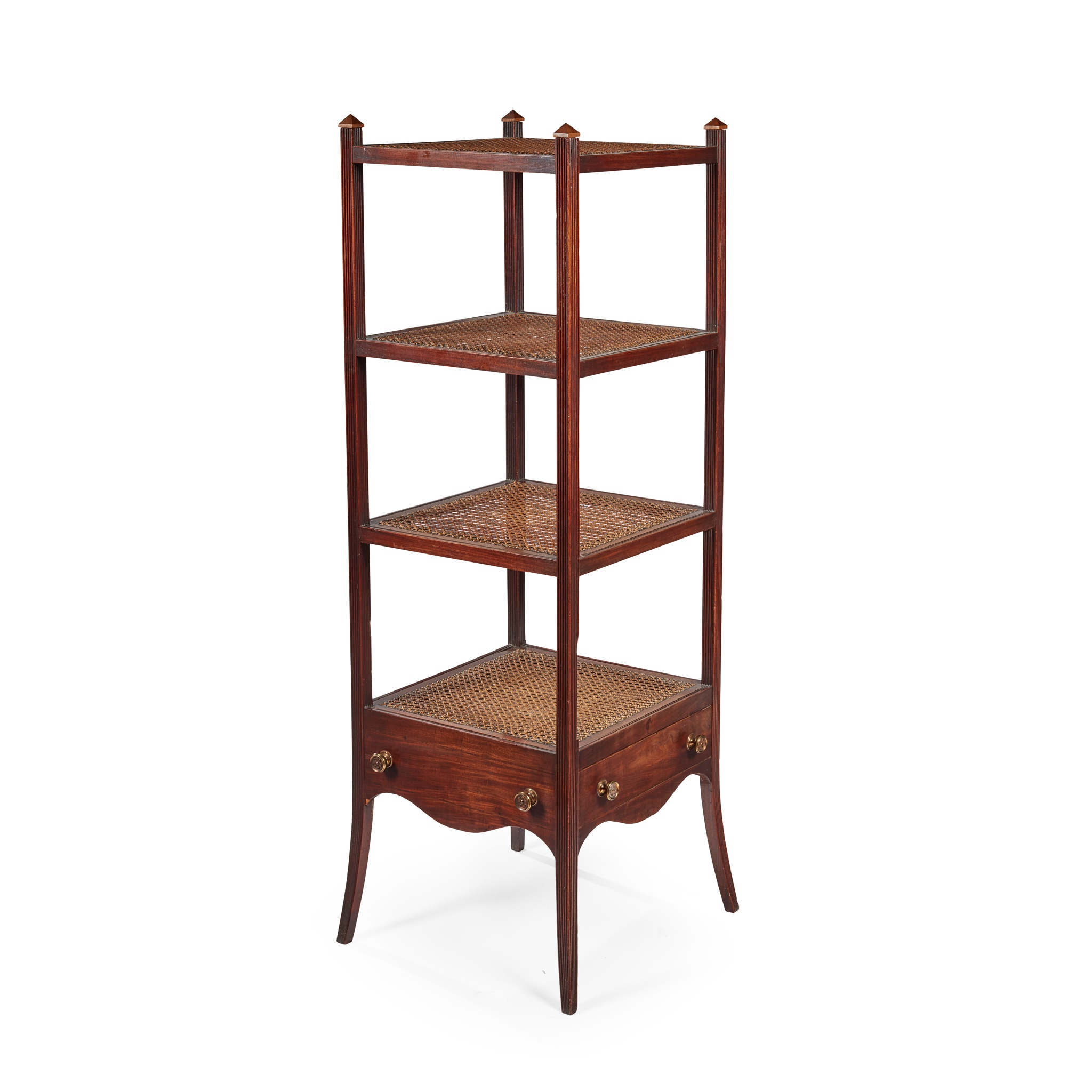 REGENCY MAHOGANY CANED WHATNOT