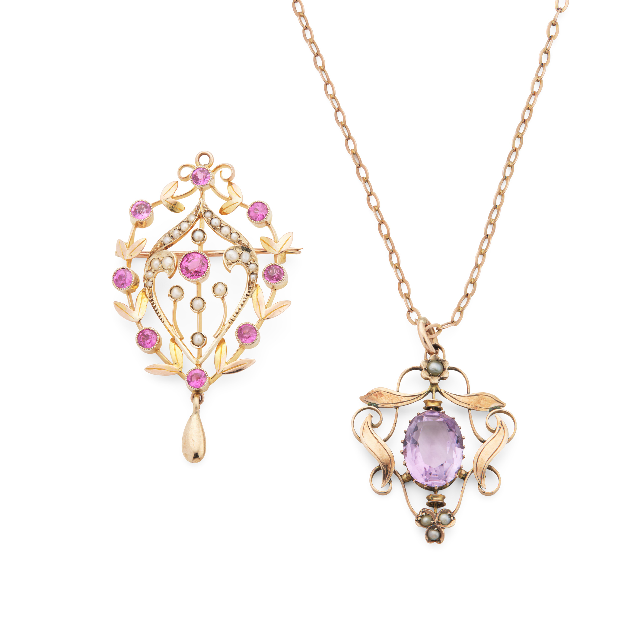 Two early 20th century gem-set pendants