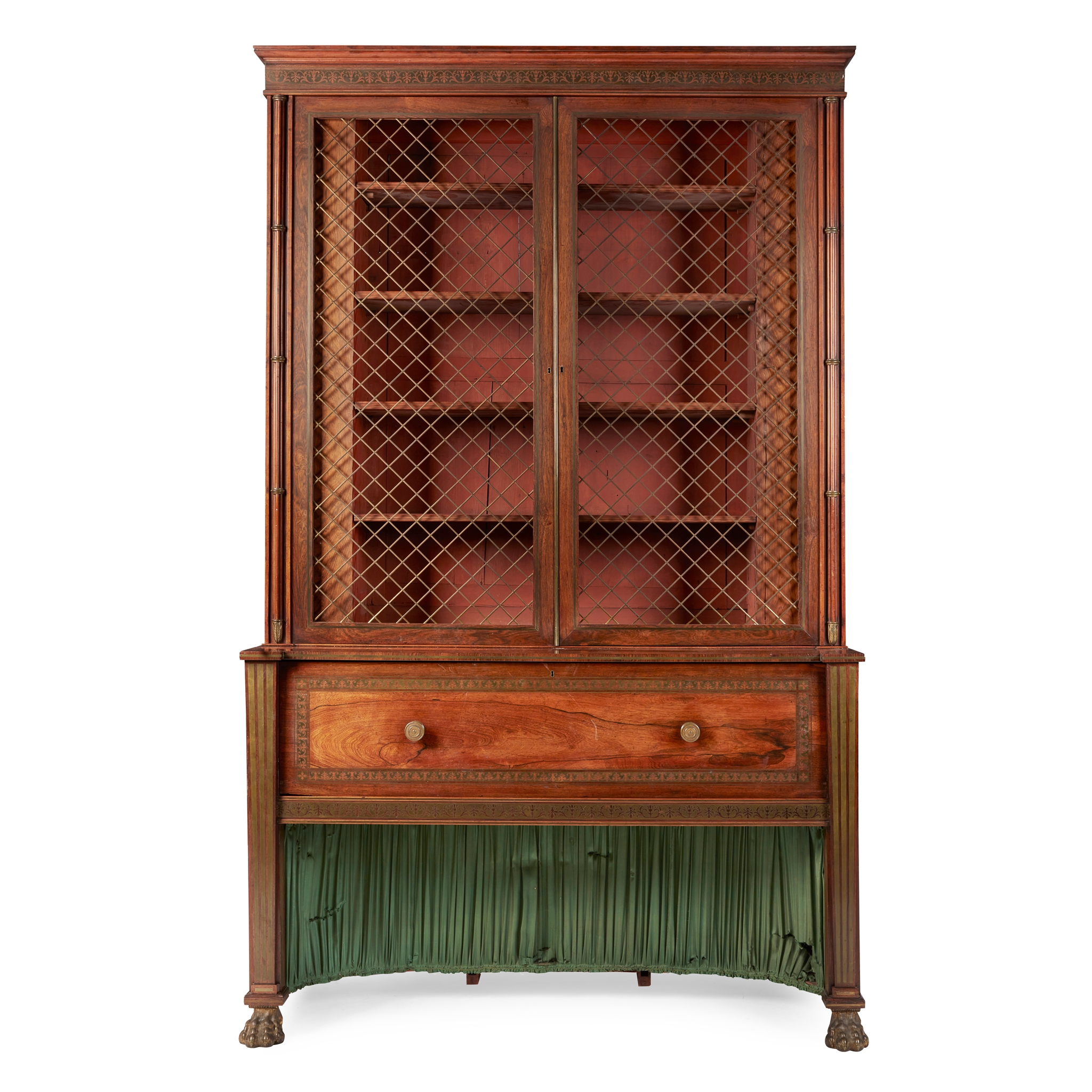 REGENCY ROSEWOOD AND BRASS INLAID BOOKCASE
