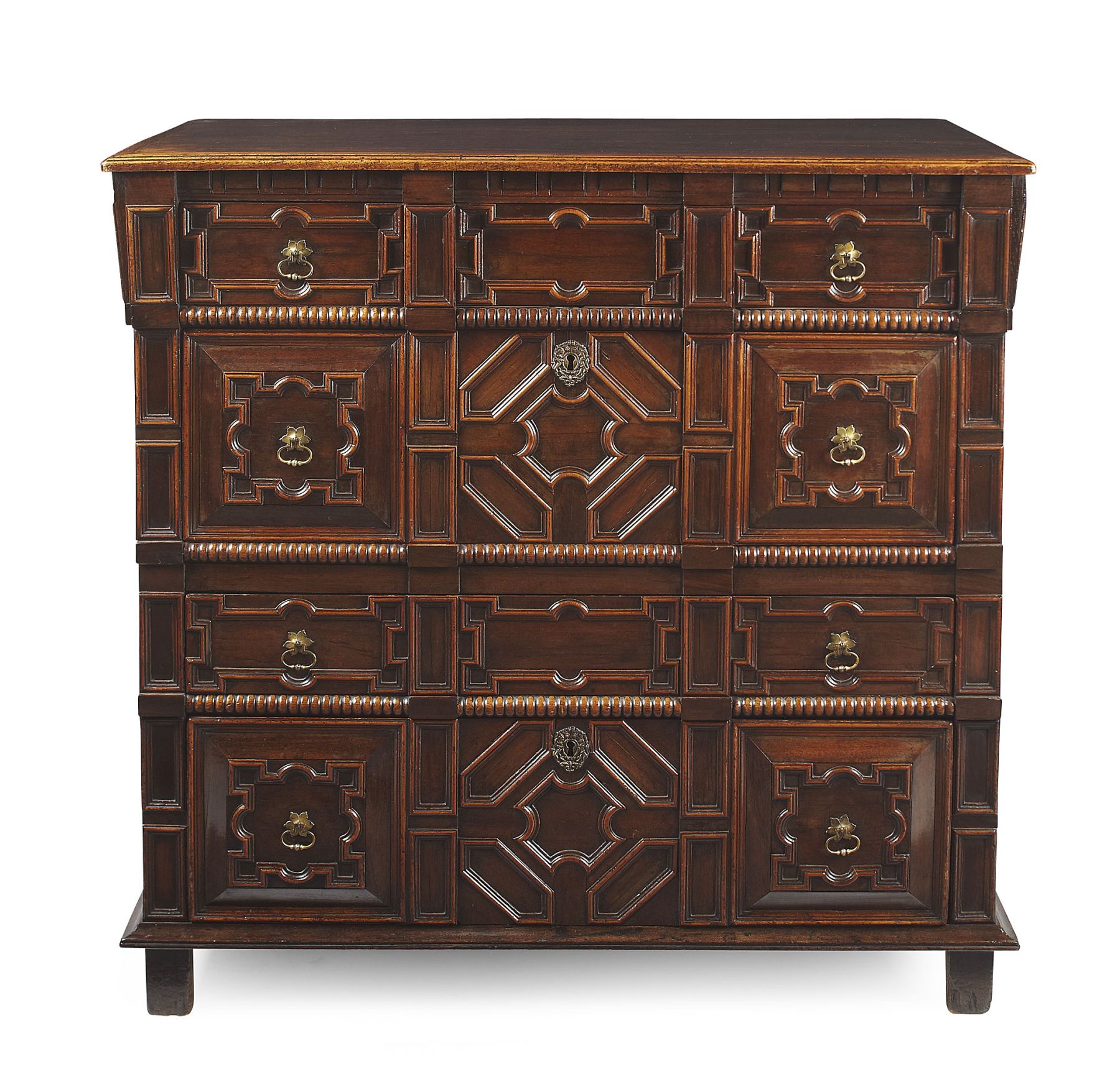 CHARLES II WALNUT, OAK AND SNAKEWOOD CHEST OF DRAWERS