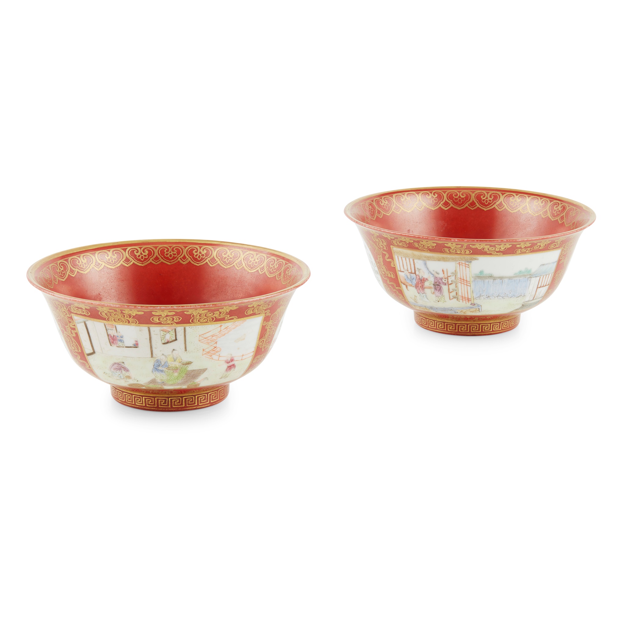 PAIR OF IRON-RED BOWLS