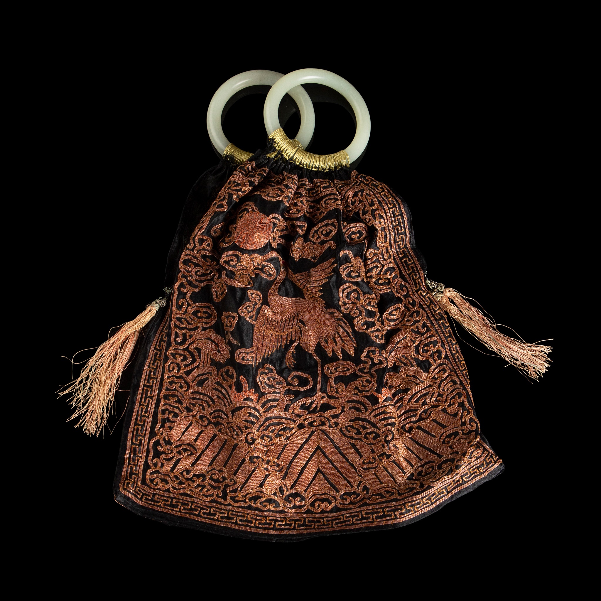 EMBROIDERY PURSE WITH JADE BANGLE HANDLE