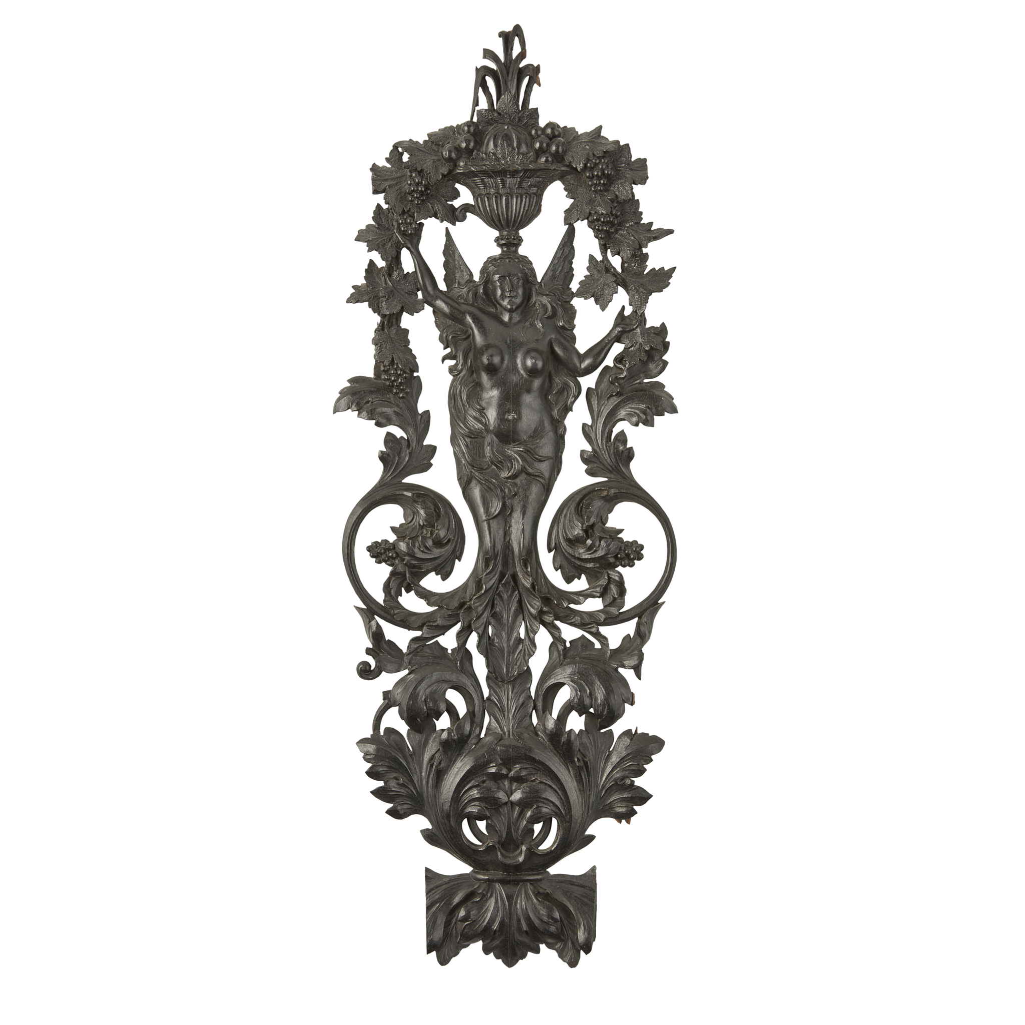 EBONISED CARVED LIMEWOOD WALL APPLIQUE EMBLEMATIC OF ABUNDANCE