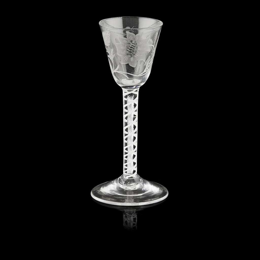 A JACOBITE ENGRAVED WINE GLASS