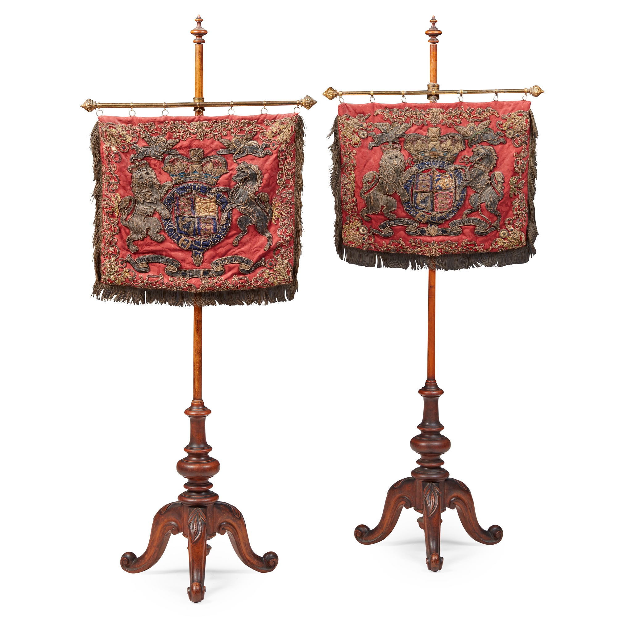 PAIR OF GEORGE IV MAHOGANY AND NEEDLEWORK POLESCREENS