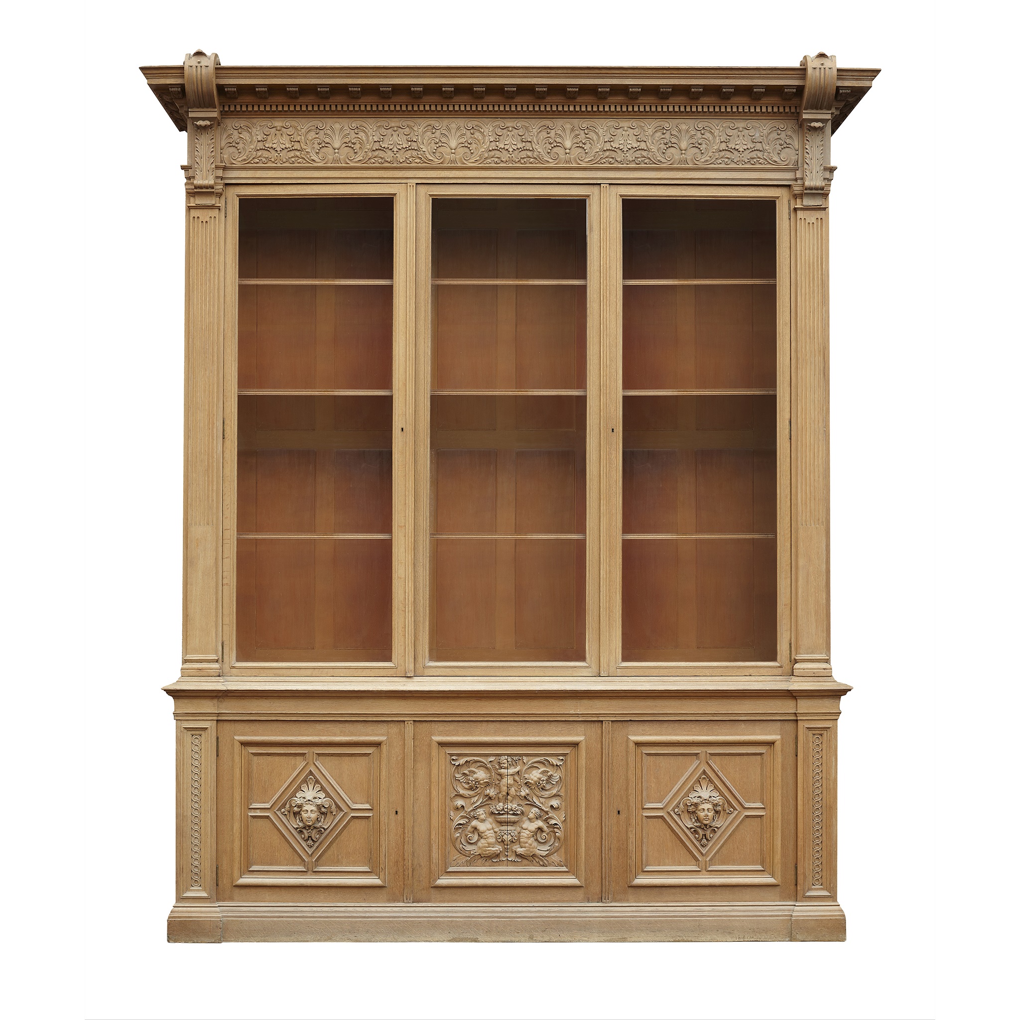 LARGE OAK RENAISSANCE REVIVAL LIBRARY BOOKCASE
