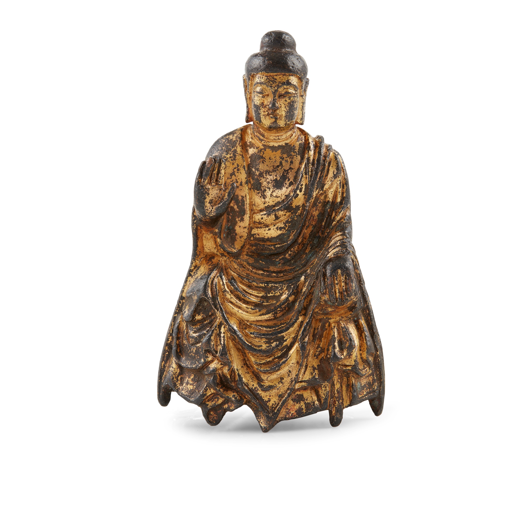 GILT BRONZE FIGURE OF SEATED SHAKYAMUNI