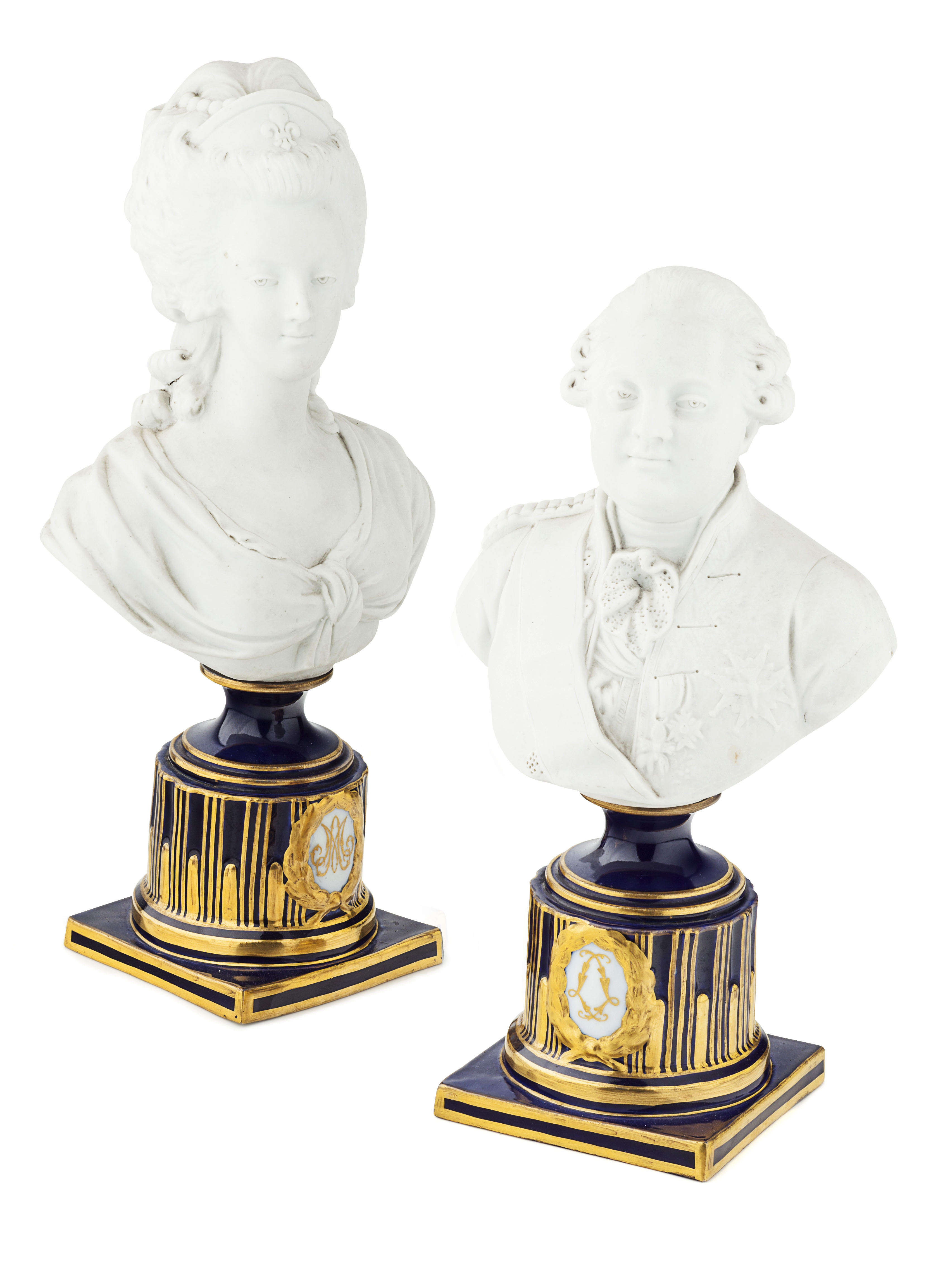 PAIR OF SEVRES BISQUE BUSTS OF MARIE ANTOINETTE AND LOUIS XVI