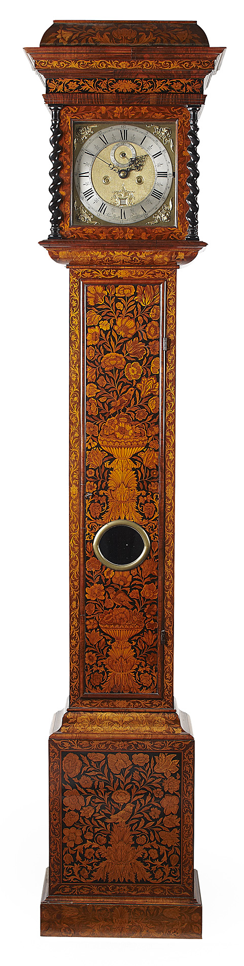 FINE WILLIAM & MARY FLORAL MARQUETRY LONGCASE CLOCK