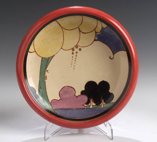 A Clarice Cliff circular rose bowl