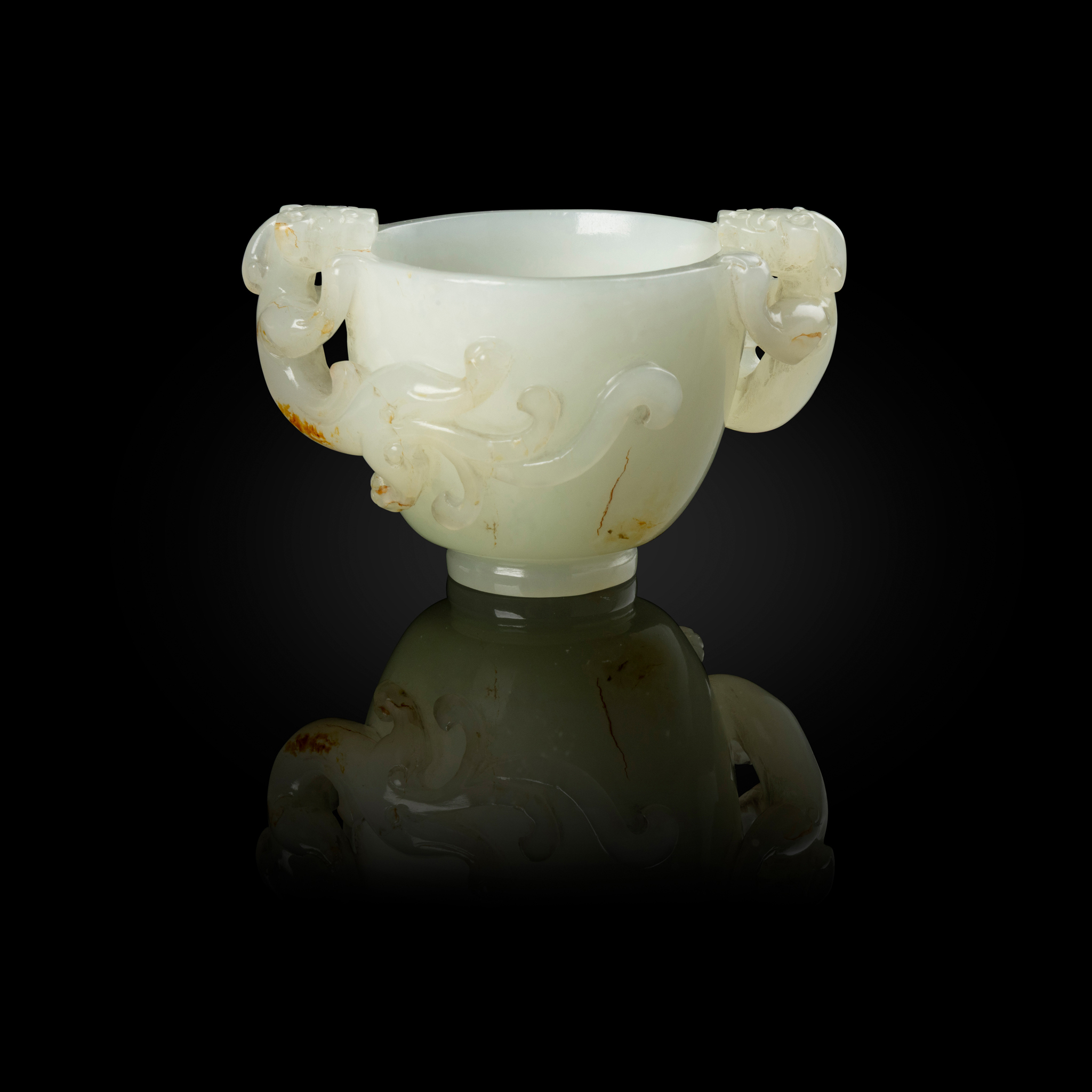 CHINESE WHITE JADE DRAGON-HANDLED CUP