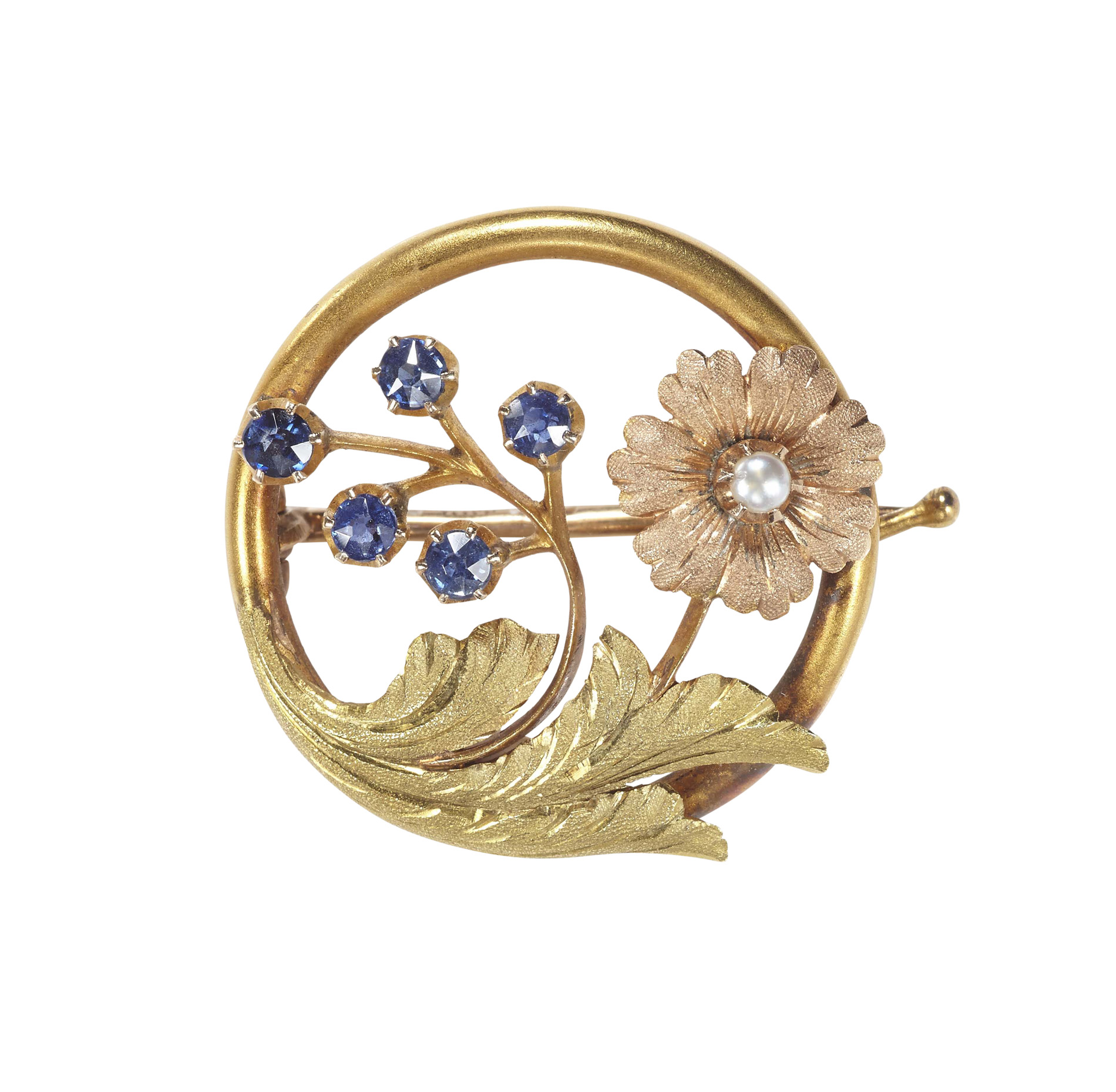 A Russian pearl and sapphire brooch