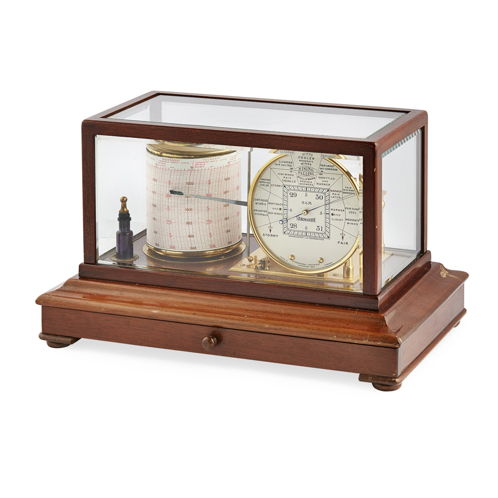 MAHOGANY CASED 'STORMOGRAPH' (RECORDING BAROMETER) BAROGRAPH, BY SHORT & MASON LTD., LONDON