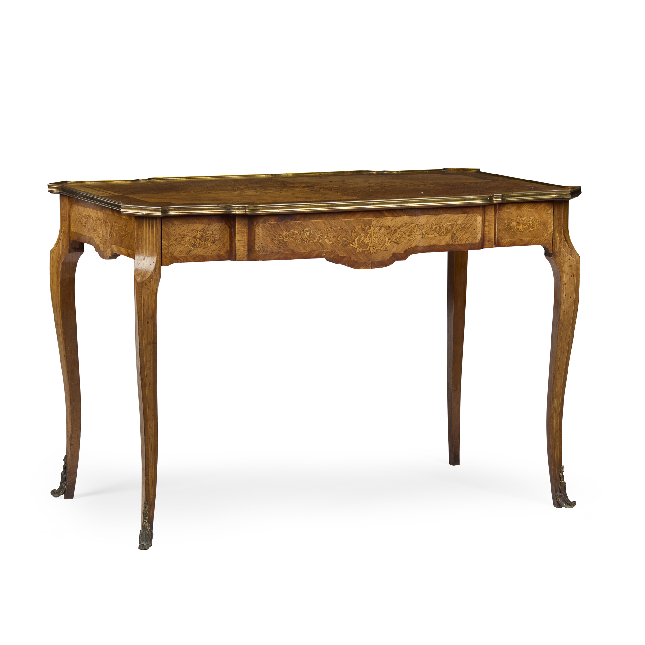 FRENCH KINGWOOD, MARQUETRY AND BRASS MOUNTED BUREAU PLAT