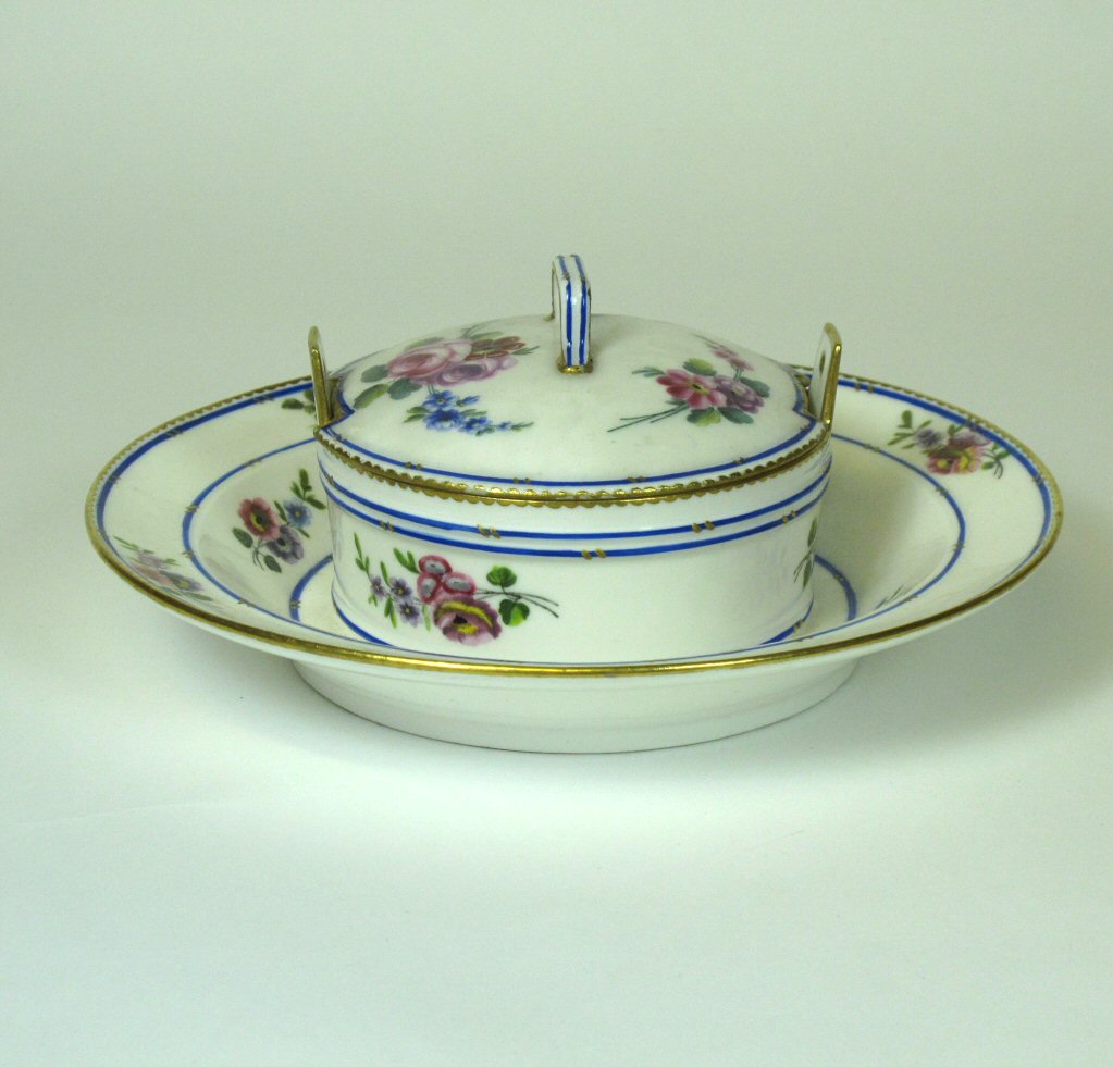SEVRES PAINTED COVERED BUTTER DISH