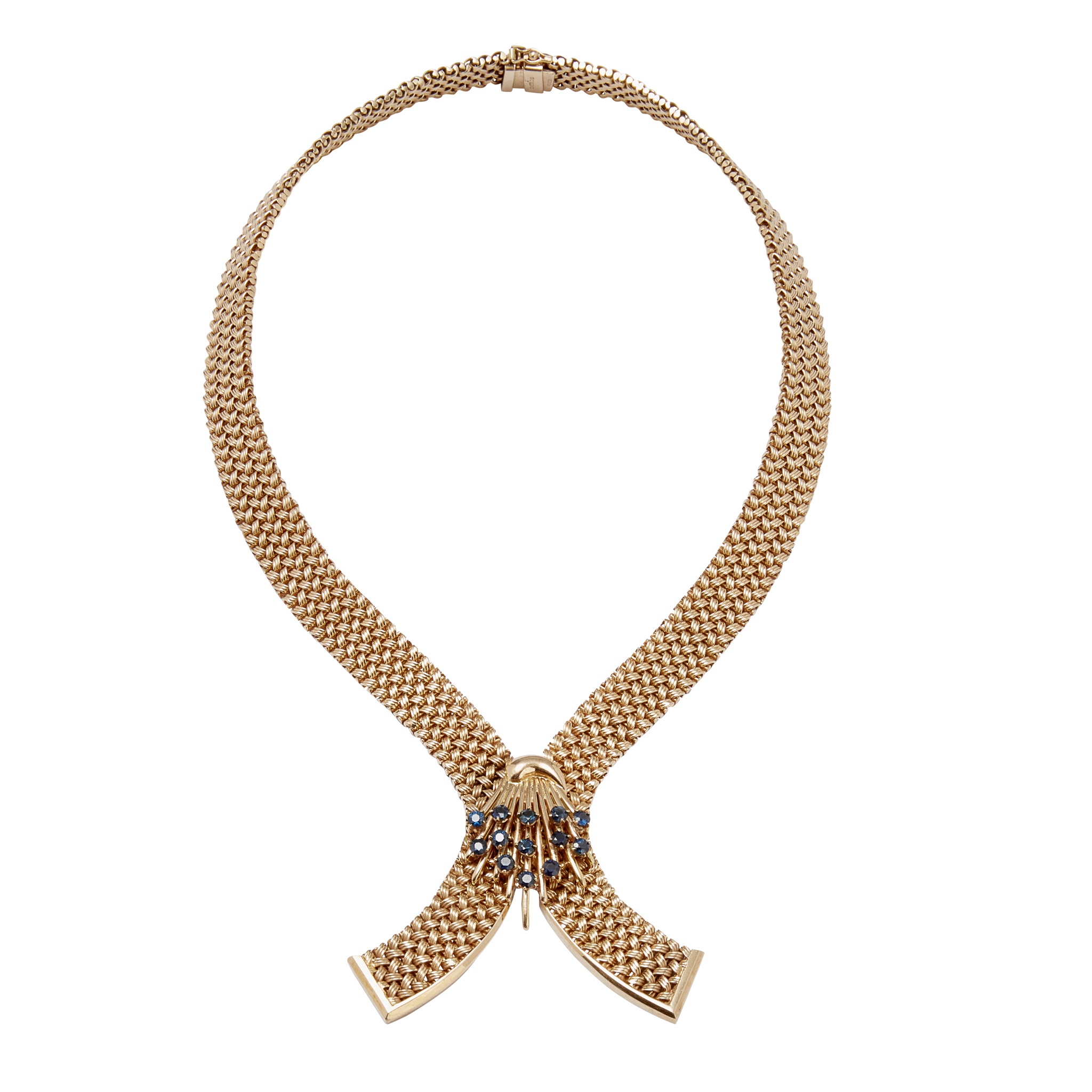A late 20th century 14ct gold and sapphire set necklace