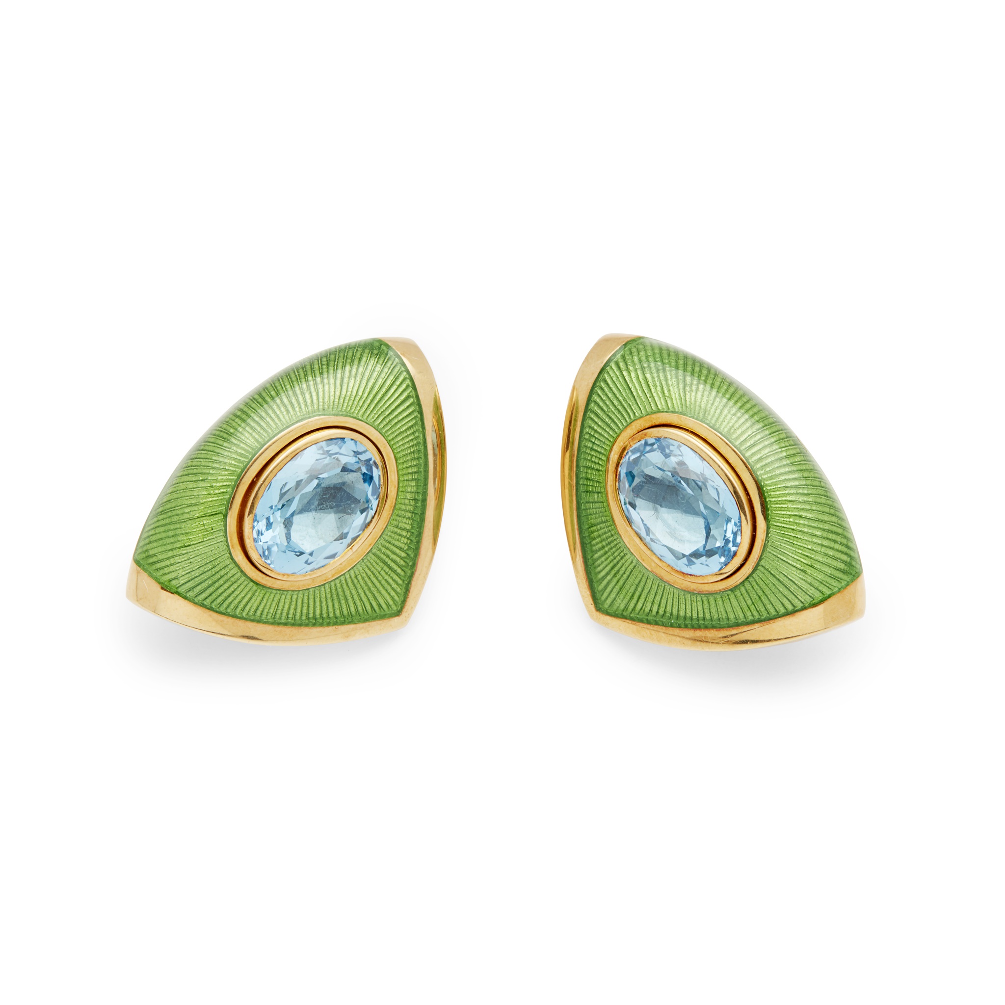 Leo de Vroomen: A pair of blue topaz and enamel earrings