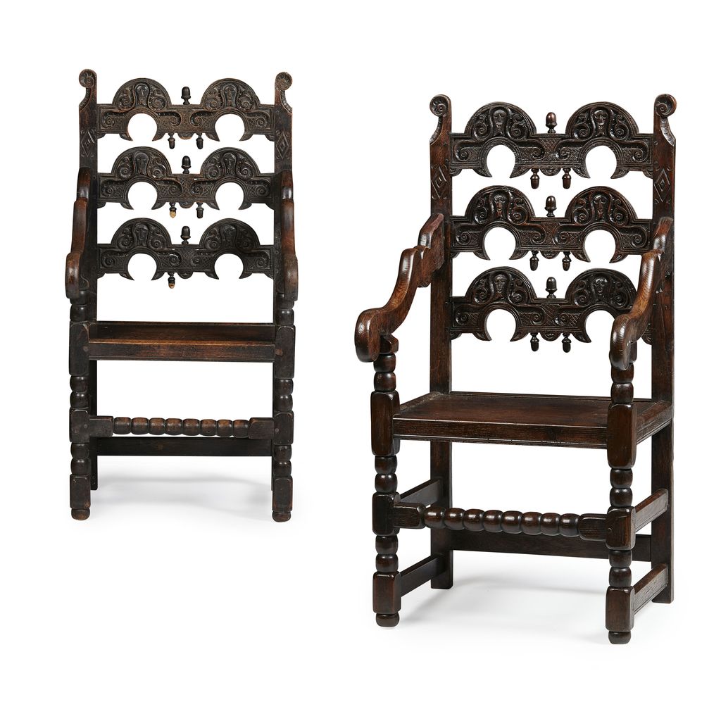 PAIR OF SOUTH YORKSHIRE CARVED OAK ARMCHAIRS