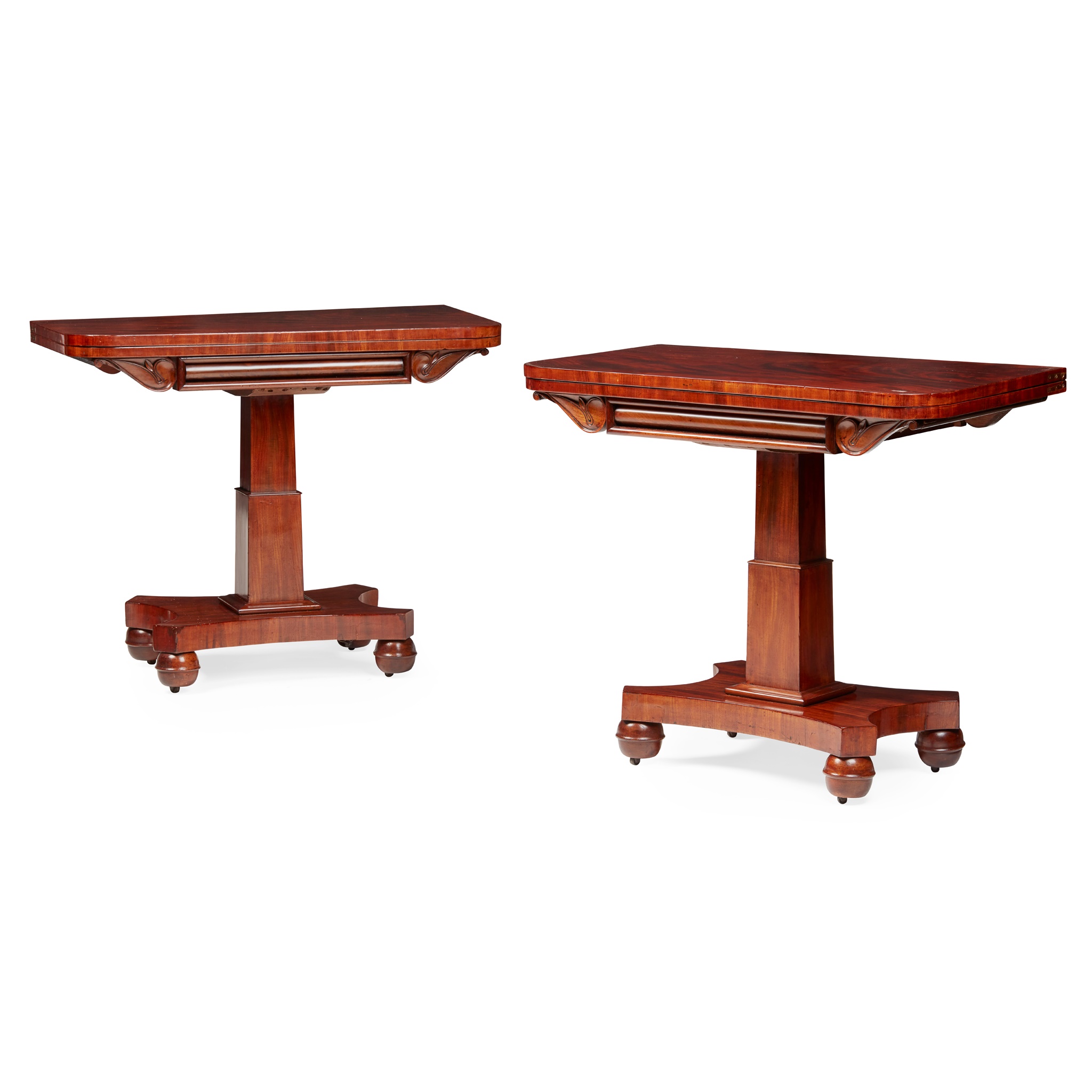 PAIR OF LATE REGENCY MAHOGANY CARD TABLES