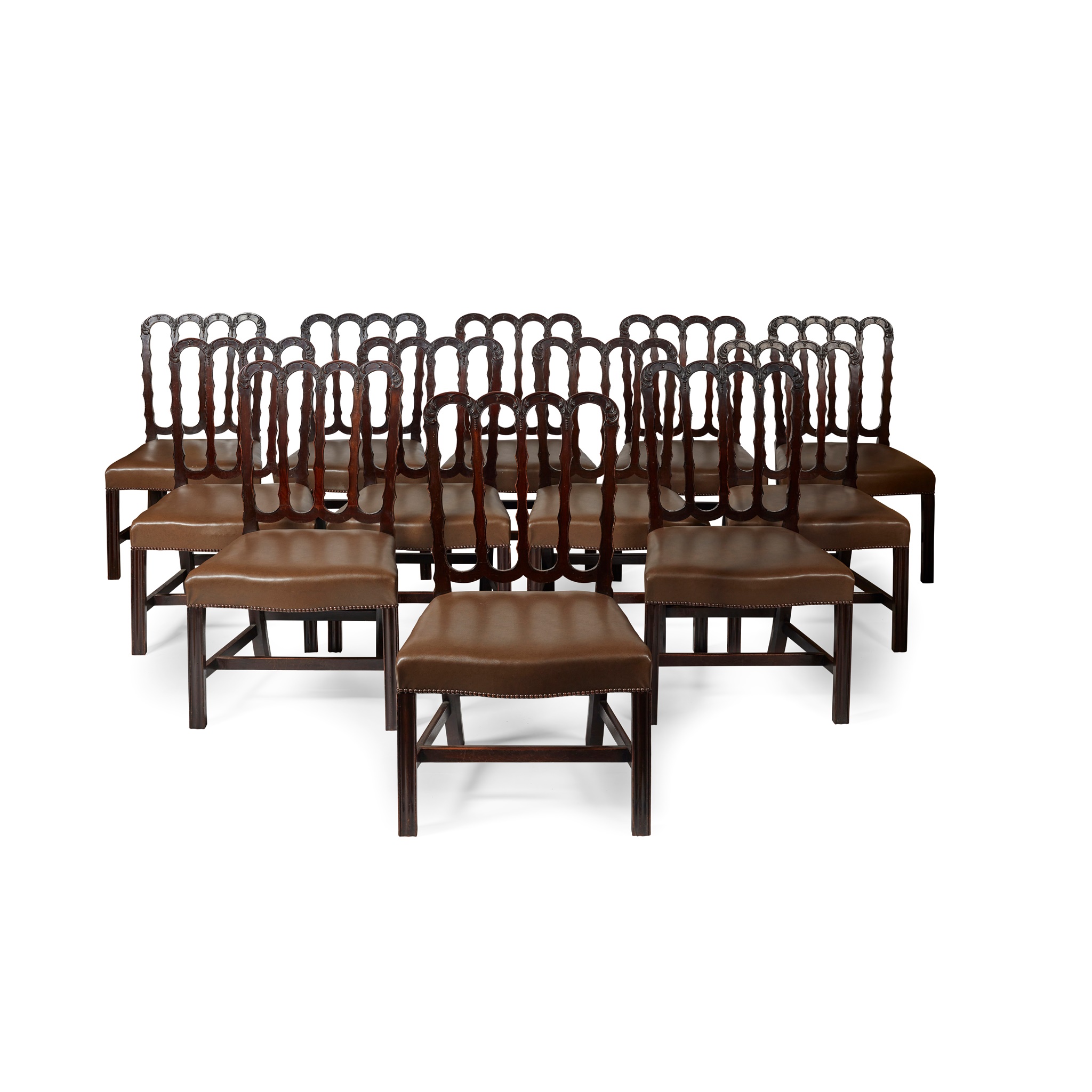 SET OF FOURTEEN GEORGIAN STYLE MAHOGANY DINING CHAIRS, IN THE MANNER OF ROBERT MANWARING