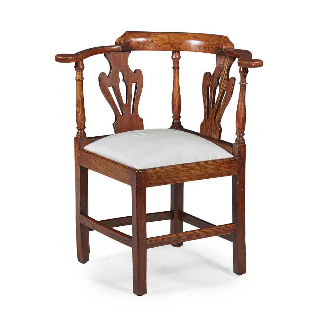 EARLY GEORGE III OAK CORNER ARMCHAIR