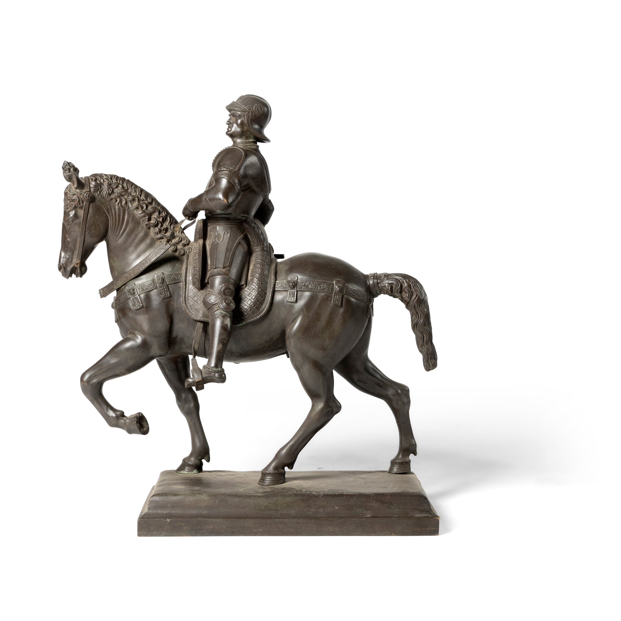 A BRONZE EQUESTRIAN STATUE OF BARTOLOMEO COLLEONI, AFTER ANDREA DEL VERROCCHIO (ITALIAN 1435-1488)