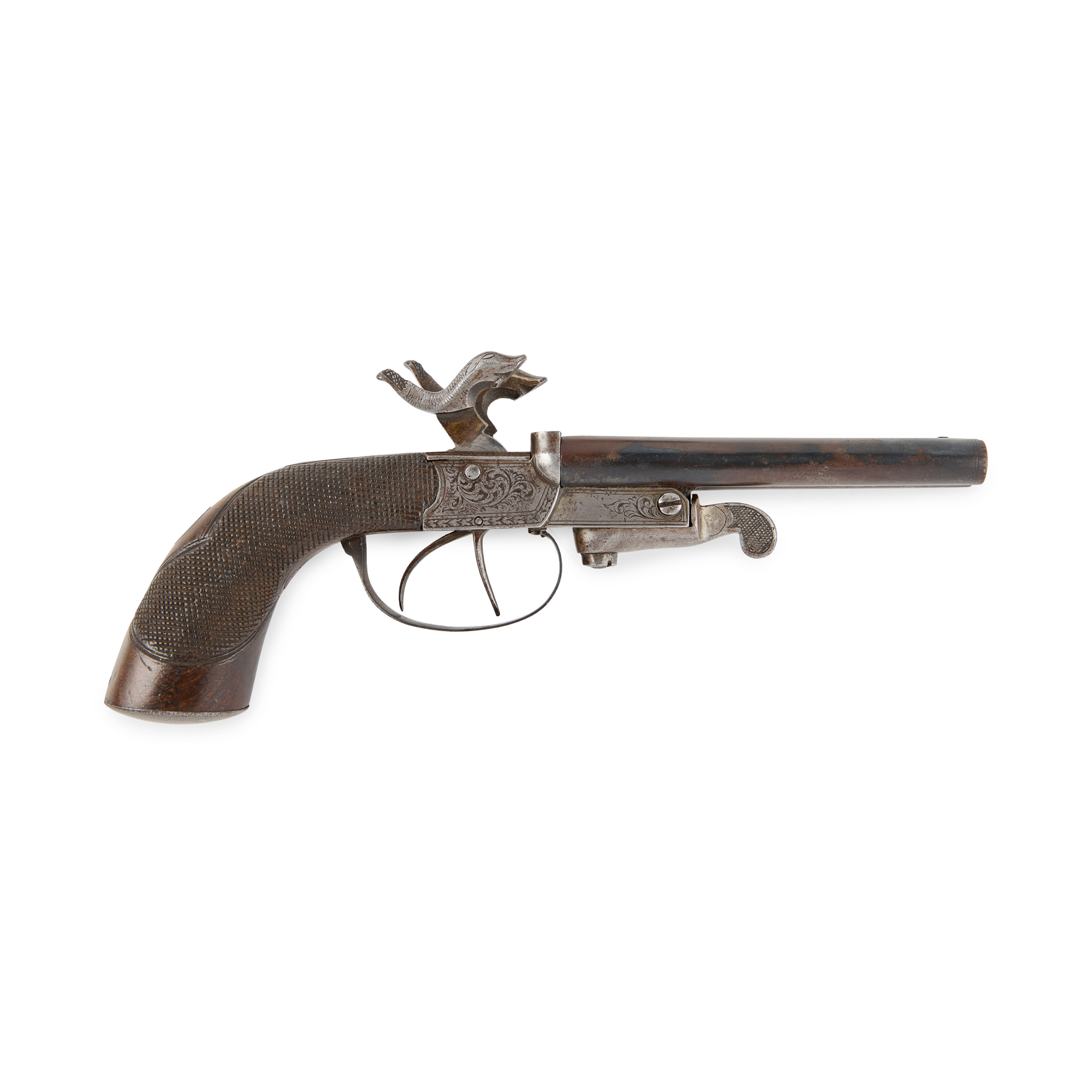 ENGLISH DOUBLE BARELLED PINFIRE PISTOL, J PURDEY, LONDON
