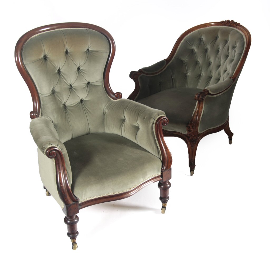 TWO VICTORIAN BUTTON BACK CHAIRS