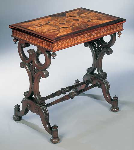 An early Victorian rosewood and parquetry inlaid centre table