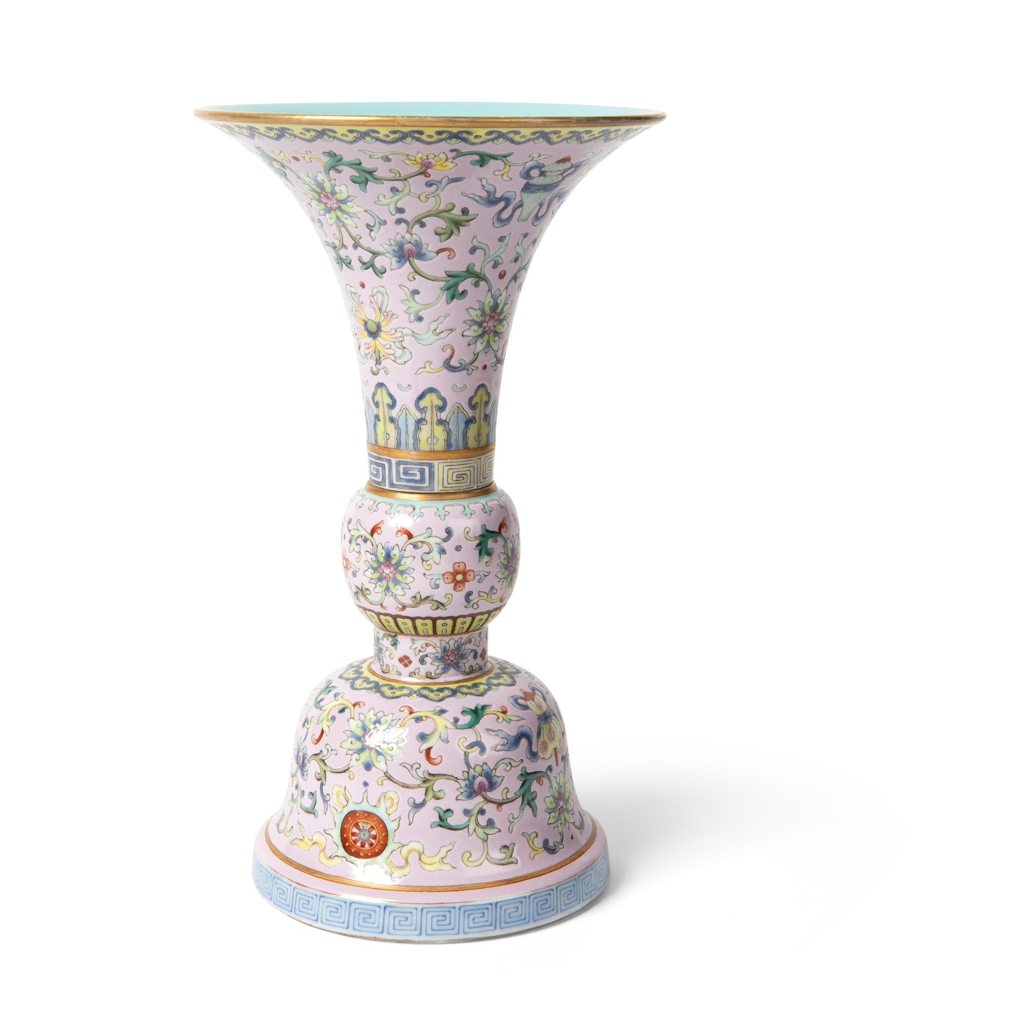 FAMILLE ROSE PINK GROUND 'GU' VASE