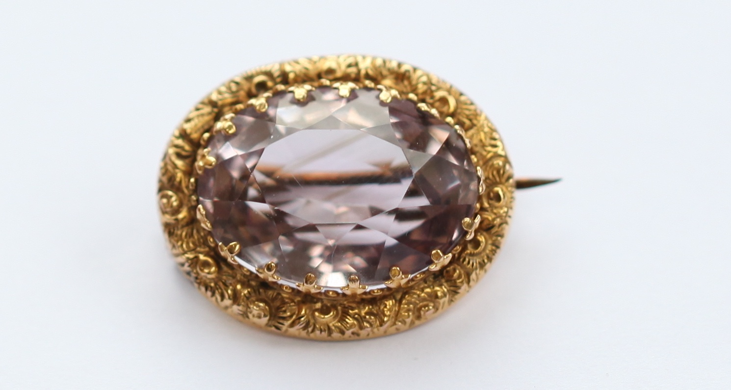 A Victorian 9ct gold mounted amethyst set brooch