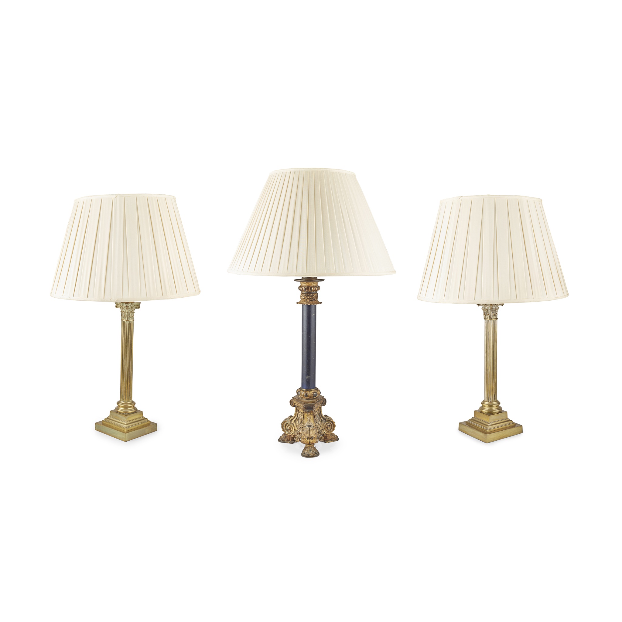PAIR OF LACQUERED BRASS CORINTHIAN COLUMN TABLE LAMPS