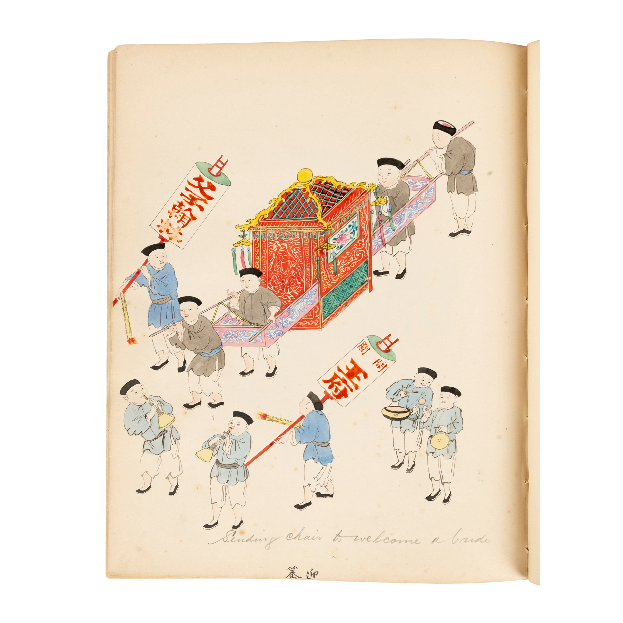 ALBUM OF CHINESE EXPORT WATERCOLOUR 'CHINESE LIFE' PAINTINGS