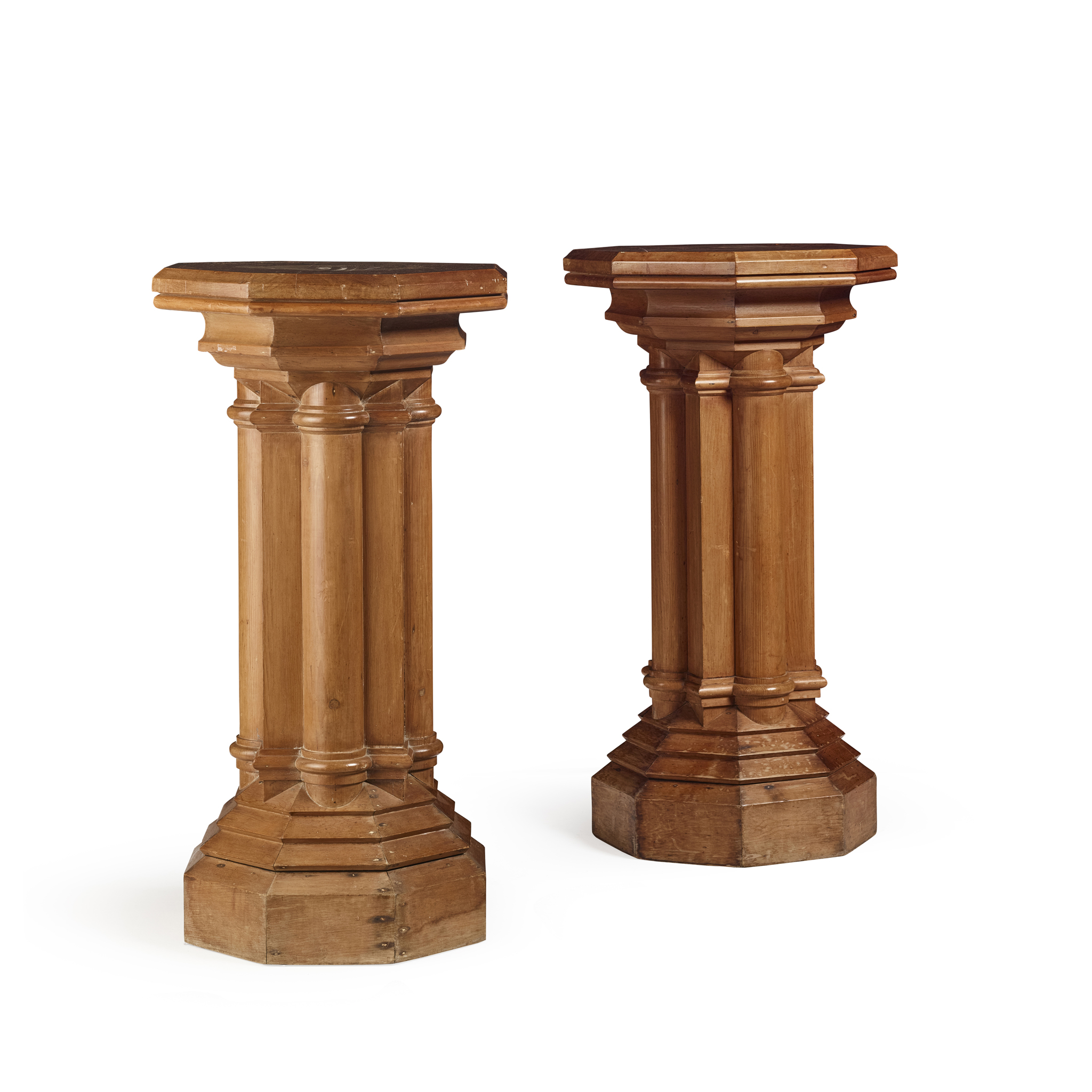 PAIR OF GOTHIC REVIVAL PINE PEDESTALS
