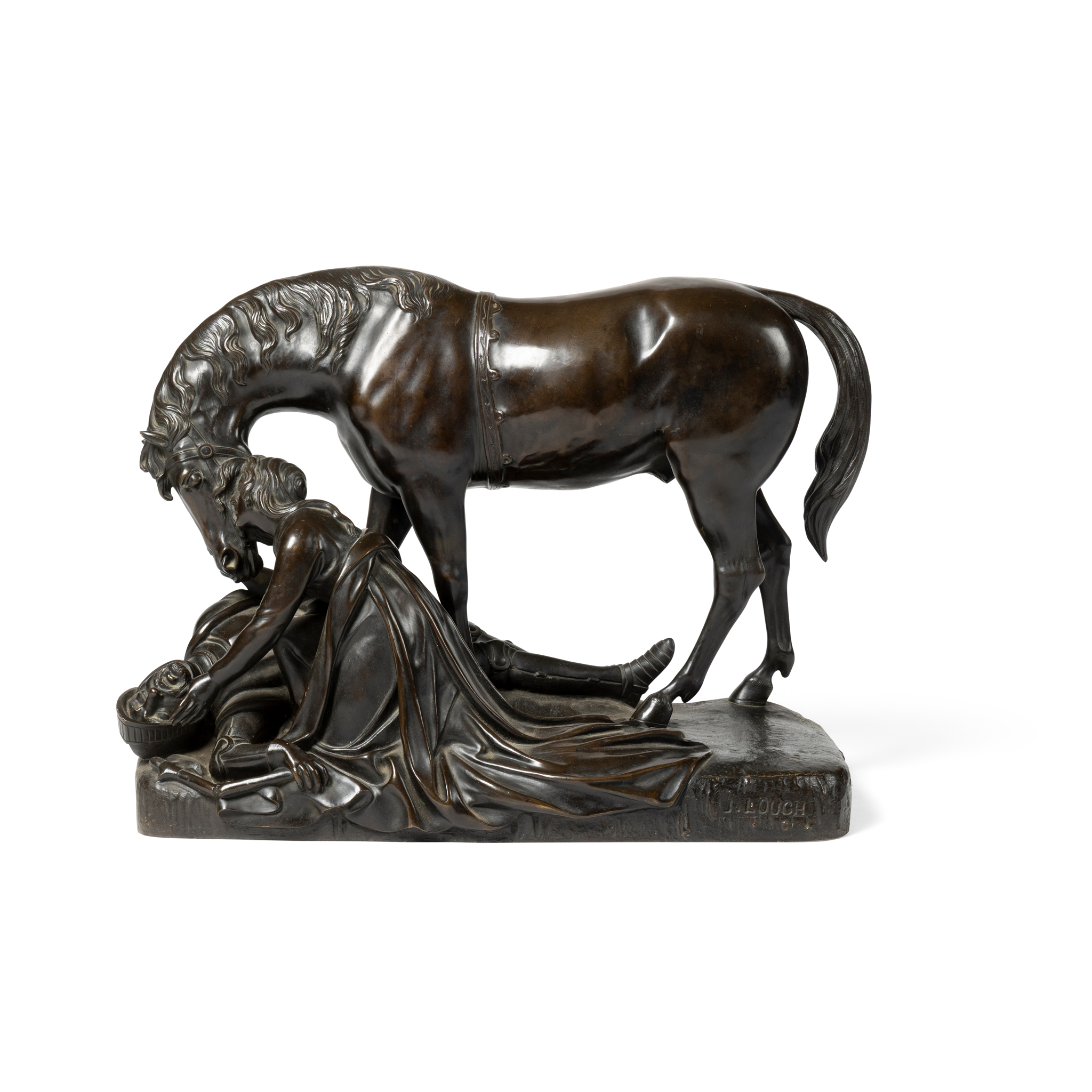 A BRONZE FIGURE GROUP OF A FALLEN KNIGHT, JOHN GRAHAM LOUGH (BRITISH 1798-1876)