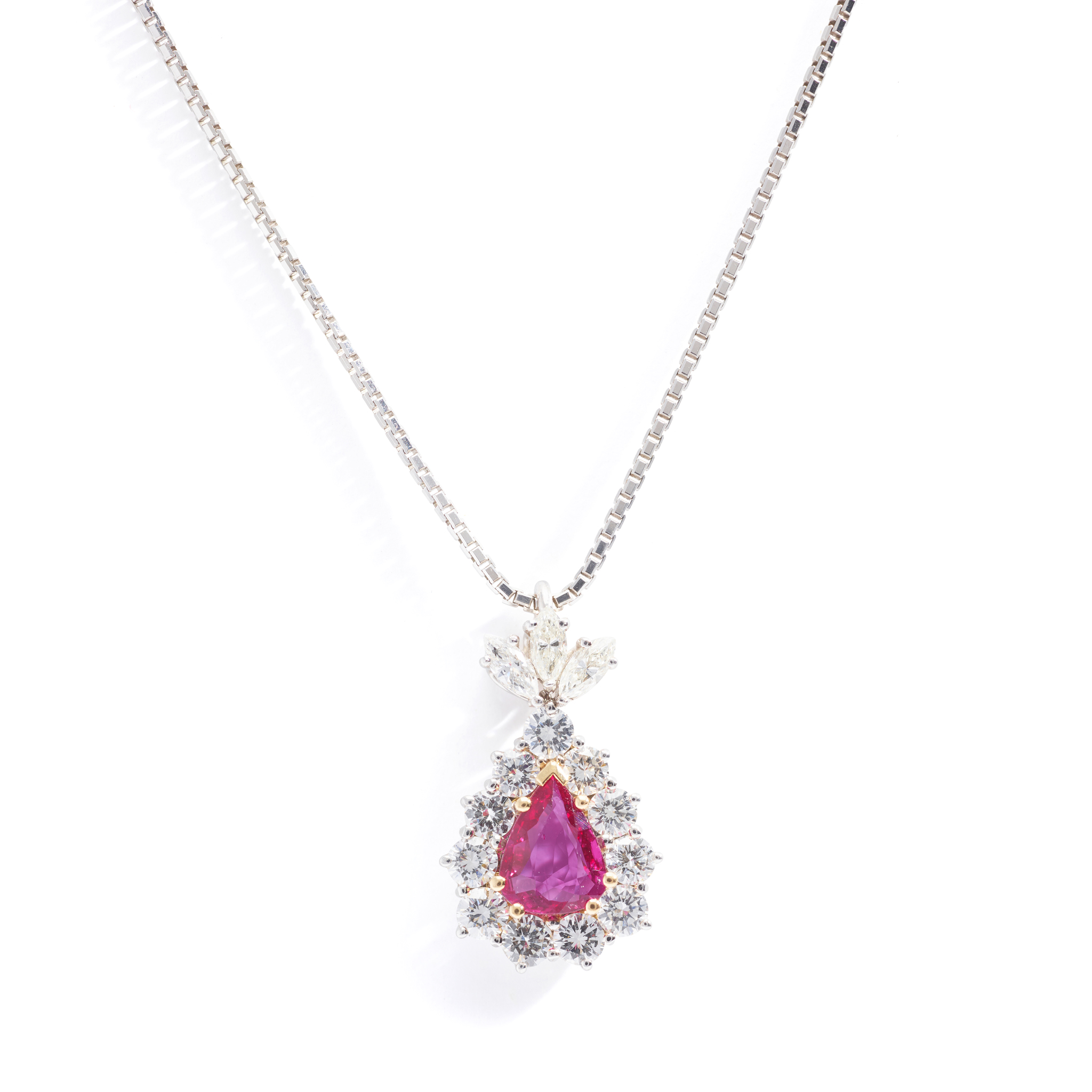 A ruby and diamond cluster pendant necklace, 1990
