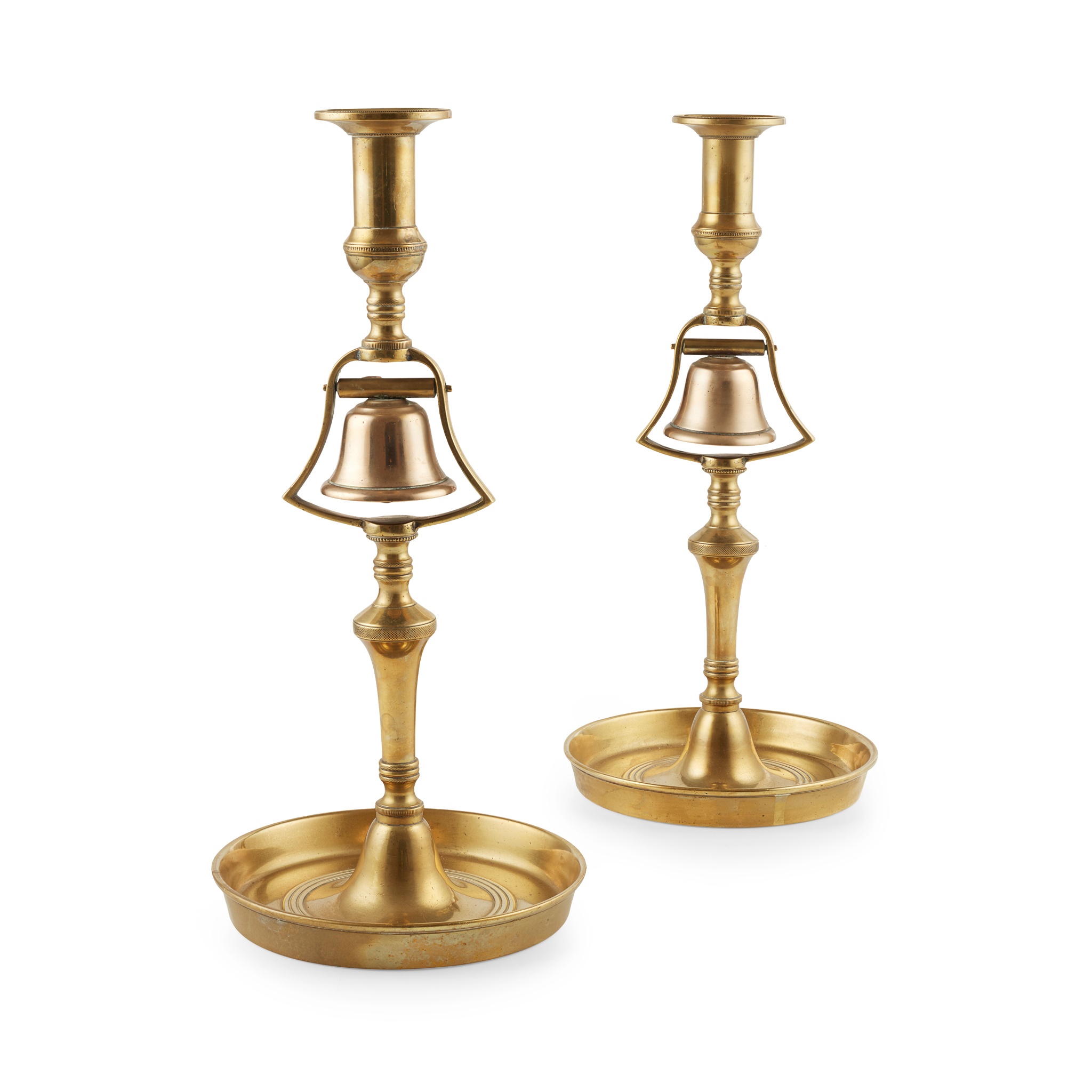 PAIR OF VICTORIAN BRASS TAVERN SERVICE BELL CANDLESTICKS