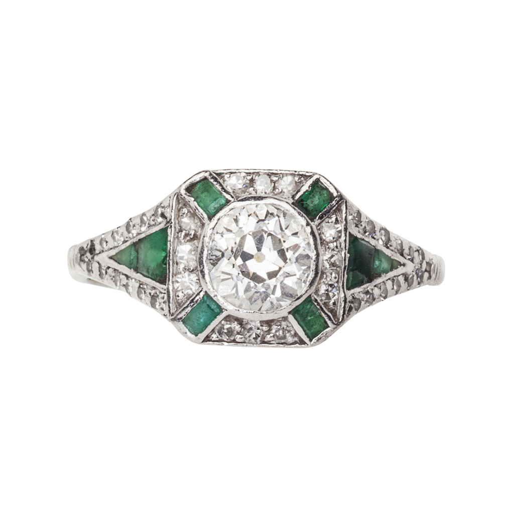 An Art Deco emerald and diamond set ring