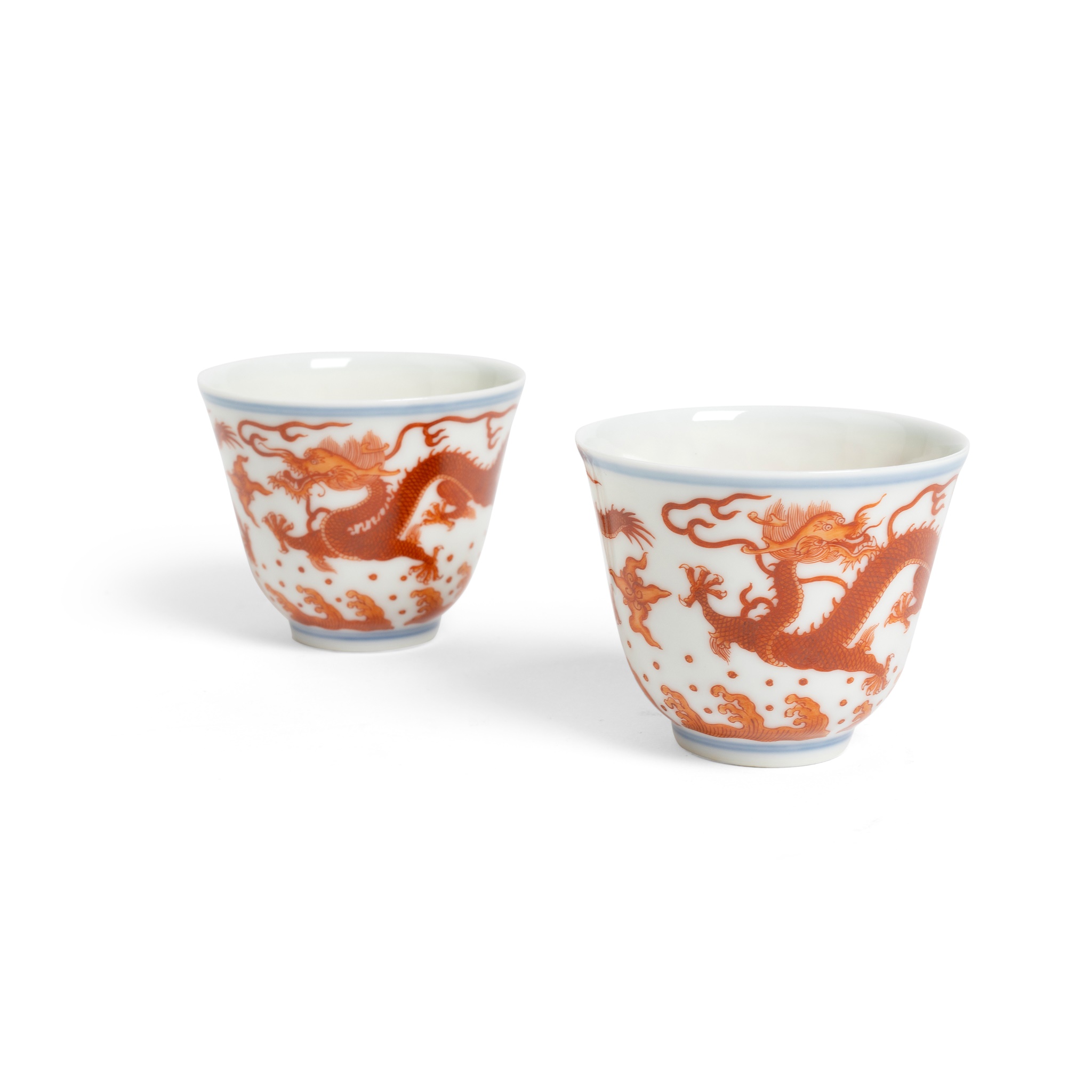 PAIR OF IRON-RED DECORATED 'DRAGON' CUPS