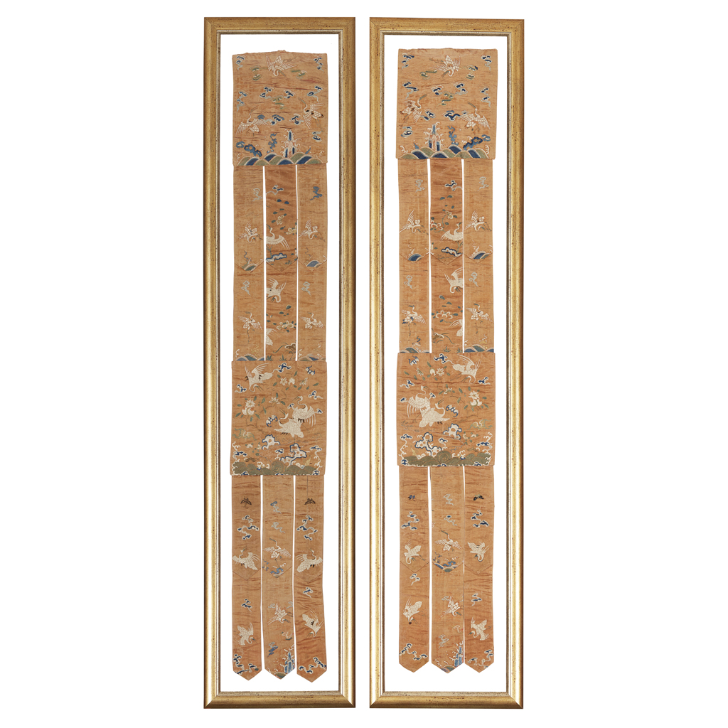PAIR OF CHINESE EMBROIDERED SILK BANNERS