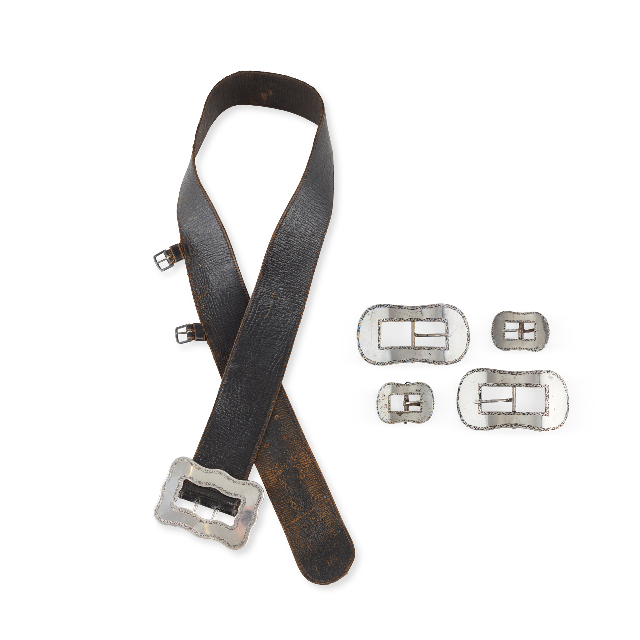 A LATE VICTORIAN BALMORAL HIGHLANDERS BELT AND SHOE BUCKLE SUITE