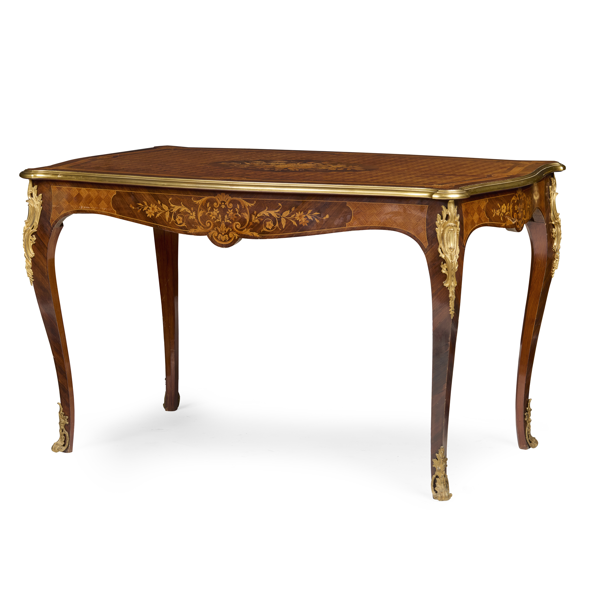 LOUIS XV STYLE KINGWOOD, SABICU, AMARANTH, PARQUETRY AND MARQUETRY BUREAU PLAT