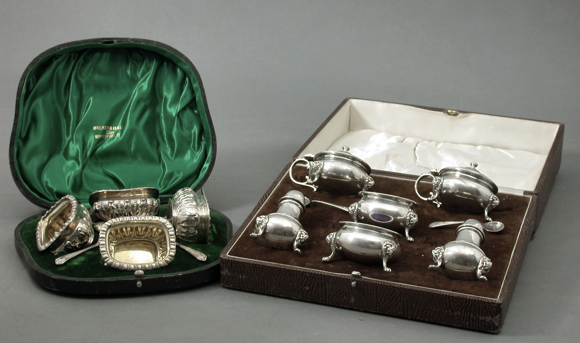 An Edwardian set of four salts with spoons,