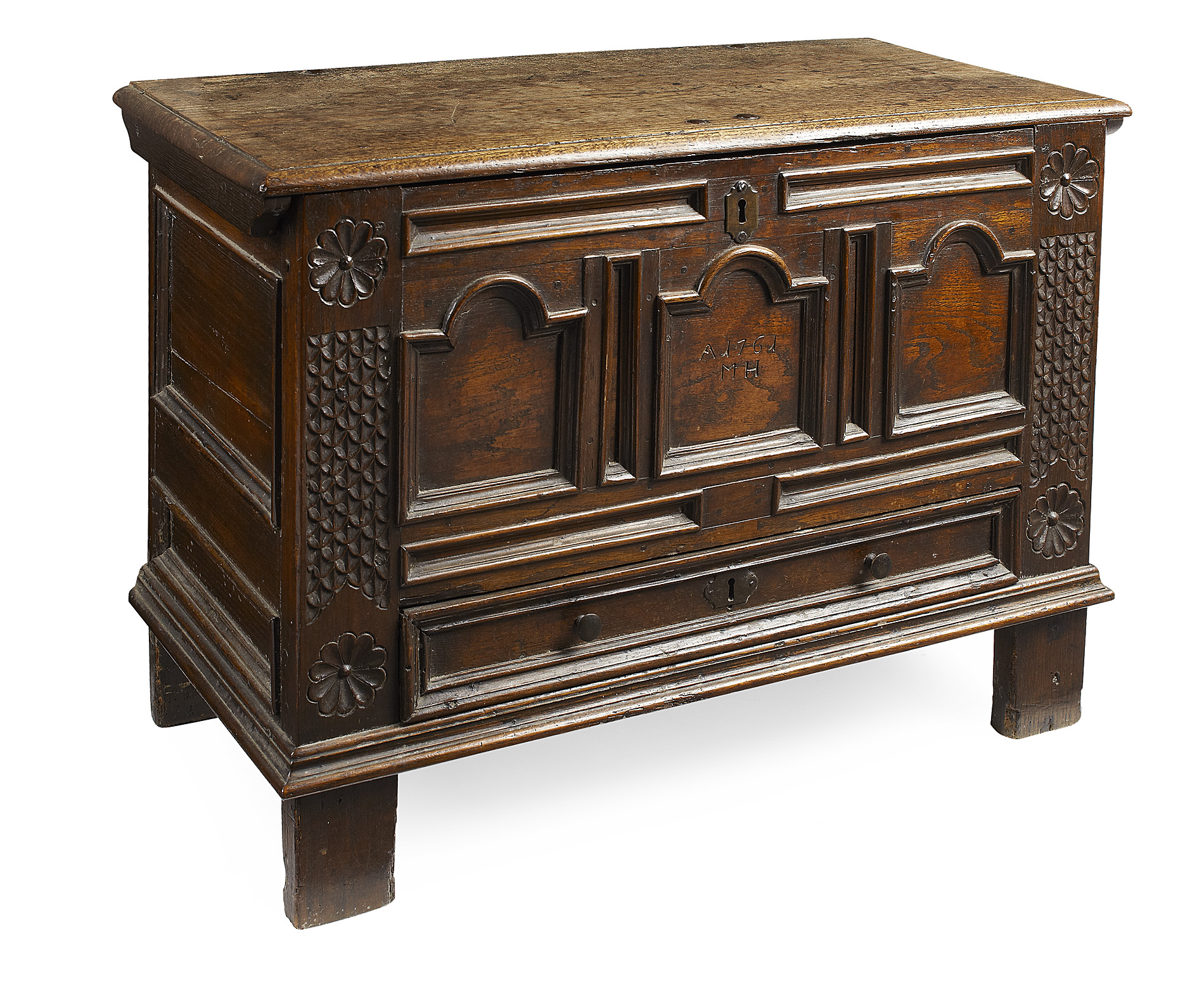 SMALL CONTINENTAL CARVED OAK MULE CHEST