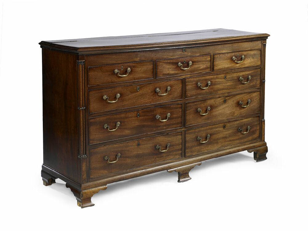 A large George III mahogany 'mule' chest