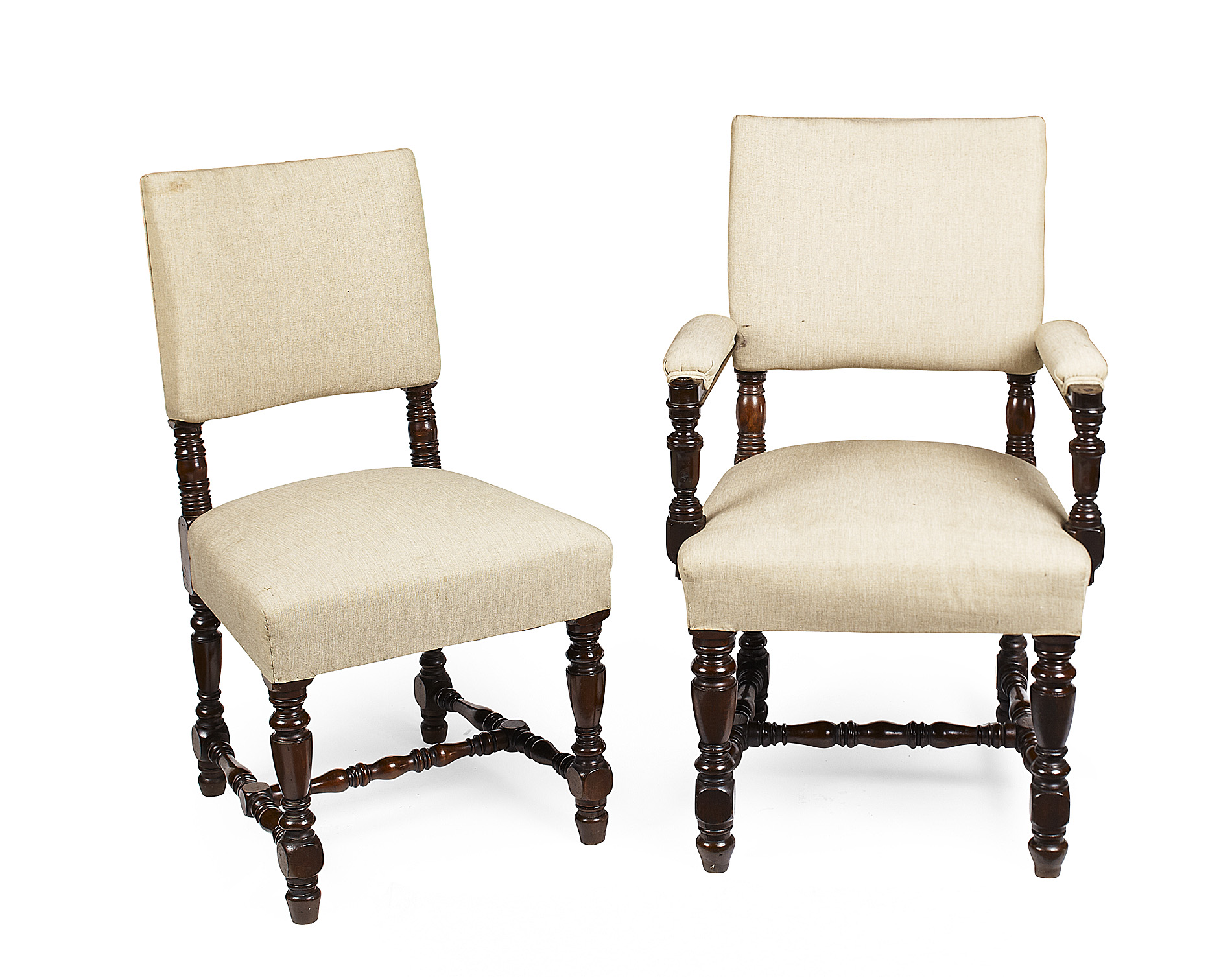 SET OF FOURTEEN MAHOGANY AND UPHOLSTERED DINING CHAIRS