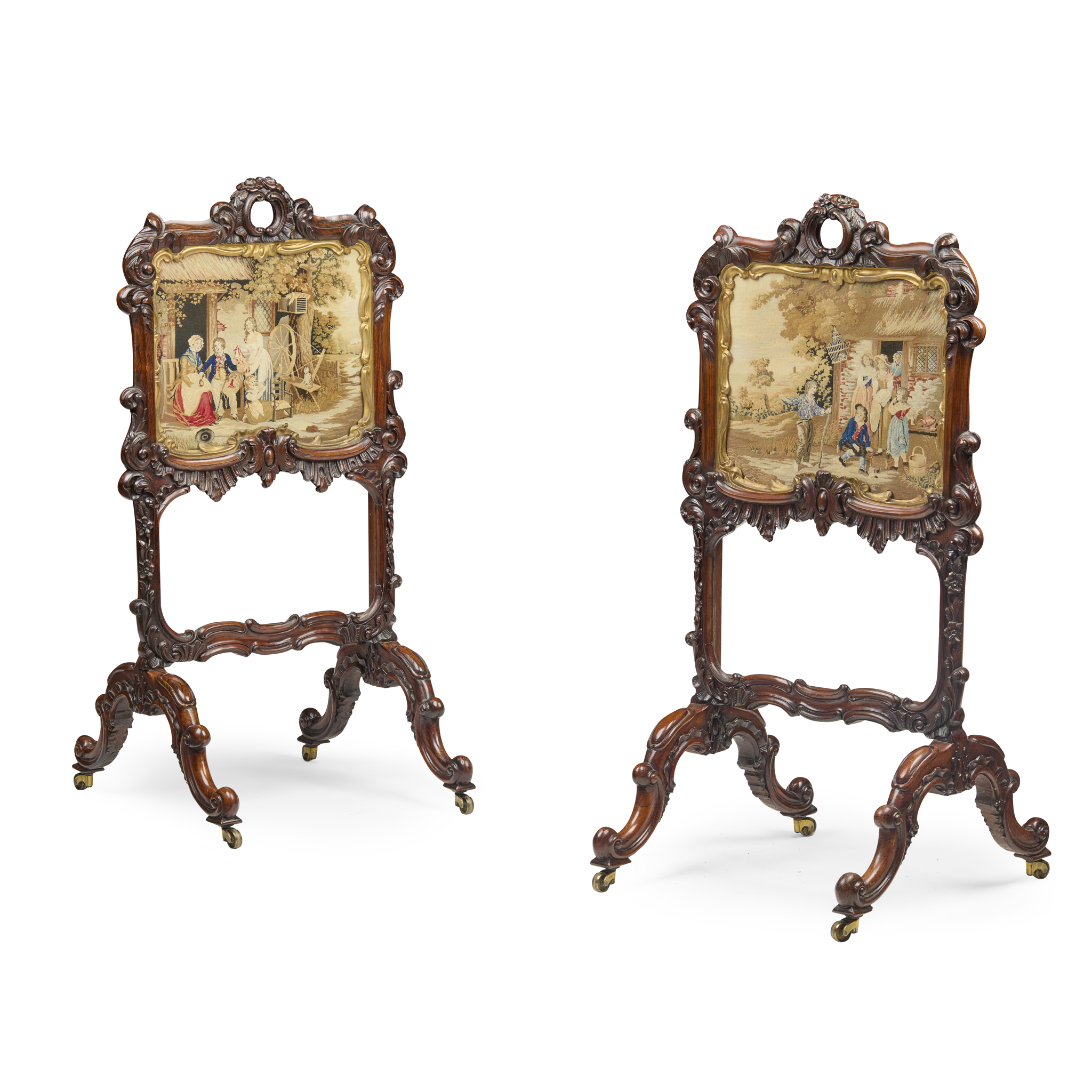 PAIR OF WILLIAM IV ROSEWOOD AND NEEDLEWORK FIRE SCREENS