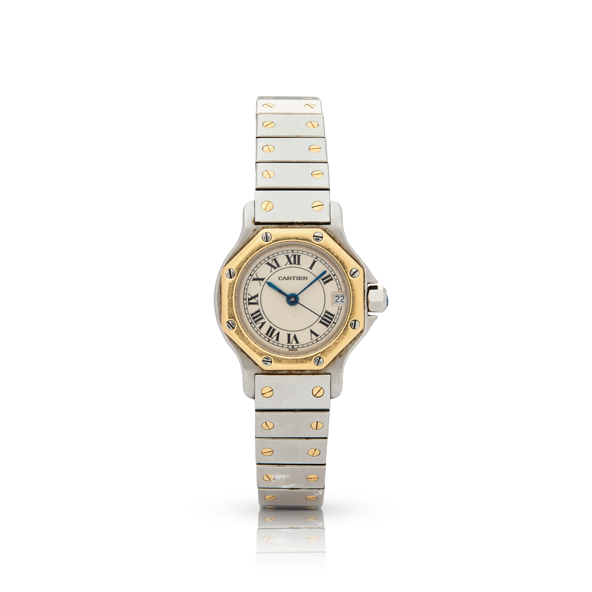 Cartier. A stainless steel and gold octagonal quartz wristwatch with date