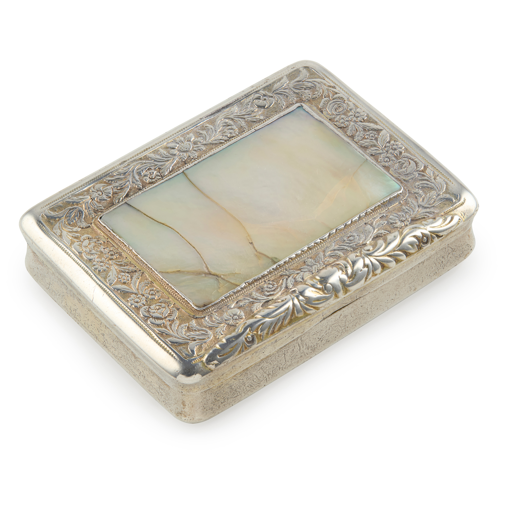AN EARLY 19TH CENTURY AUSTRIAN PARCEL-GILT AND MOTHER OF PEARL SNUFF BOX