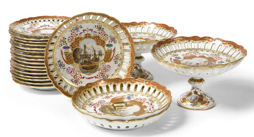 A late 19th century reticulated Dresden part porcelain dessert service After an original by Meissen